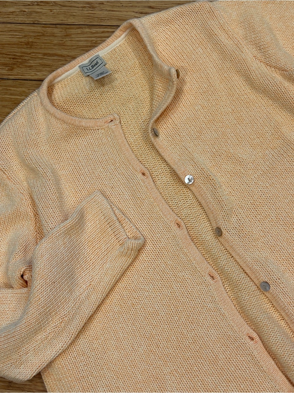 L.L. Bean Women's Cottagecore Cotton Light Peach Crewneck Cardigan L